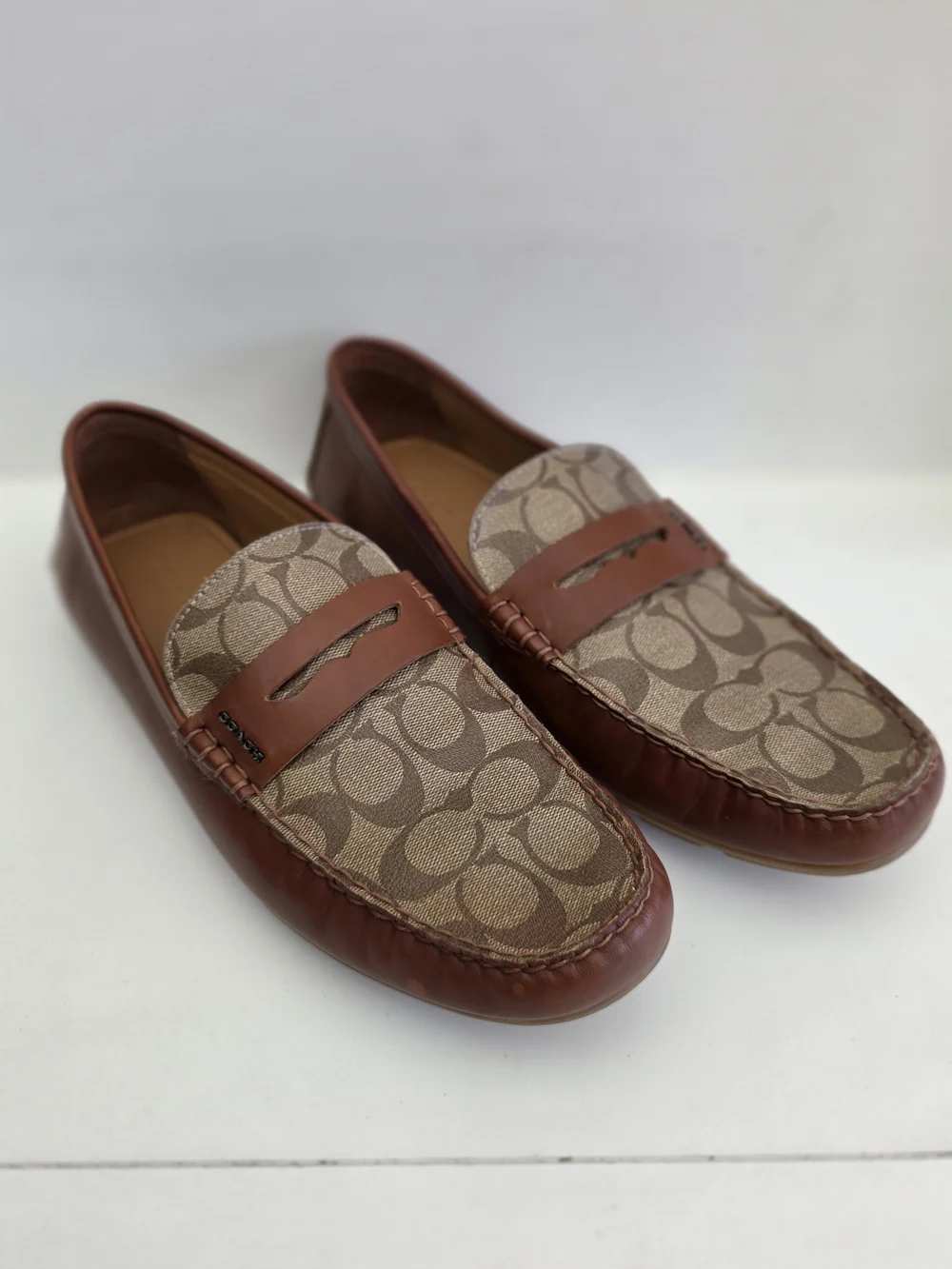 Coach Penny Loafers Brown Leather & Signature Canvas Mens Size 12 - Picture 5 of 5